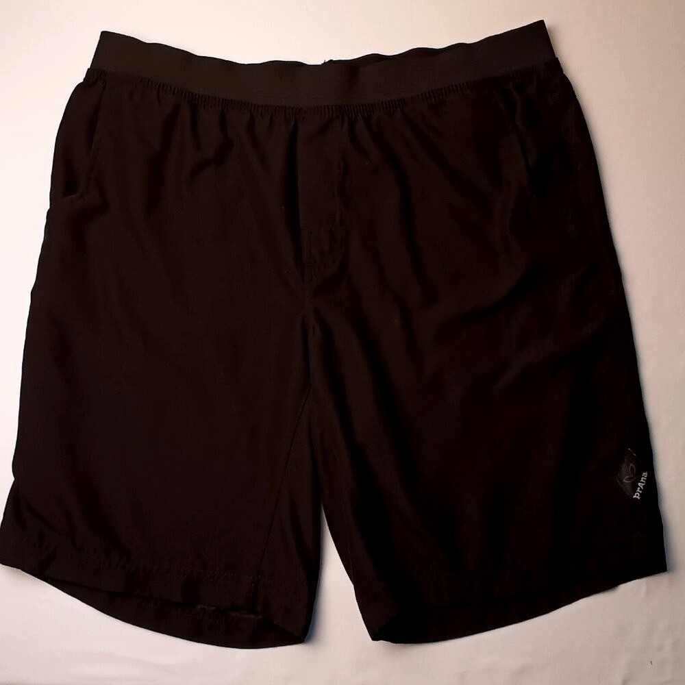 Prana Mens Elastic Waist Back Pocket Athletic Shorts Size L Black Yoga Outdoors